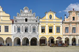 Iconic houses with arcades and high gables at Zacharias of Hradec Square, UNESCO, Telc Iconic houses with arcades and high gables at Zacharias of Hradec Square, UNESCO, Telc