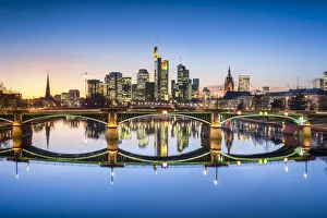 Ignatz-Bubis-bridge with Frankfurt am Main skyline in the background, Hesse, Germany Ignatz-Bubis-bridge with Frankfurt am Main skyline in the background, Hesse, Germany