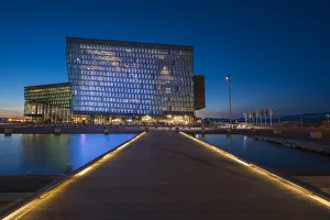 Illuminated Harpa Concert Hall and Conference Center at night, Reykjavik, Iceland Illuminated Harpa Concert Hall and Conference Center at night, Reykjavik, Iceland