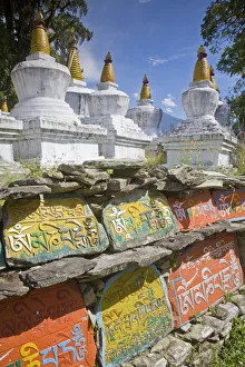 India, Sikkim, Tashiding, Tashiding Gompa, Chortens and Mani wall India, Sikkim, Tashiding, Tashiding Gompa, Chortens and Mani wall
