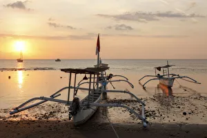Indonesia, Bali, Lovina, fishing outriggers at dawn Indonesia, Bali, Lovina, fishing outriggers at dawn