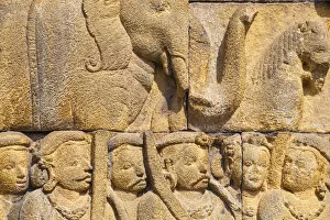 Images Dated 5th November 2012: Indonesia, Java, Magelang, Relief panel at Borobudur Temple