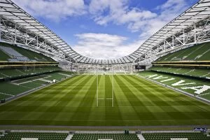 Horizontal Collection: Ireland, Dublin, Lansdowne Road Football stadium, interior panoramic view looking from the south