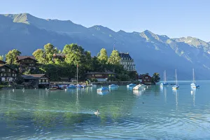 Iseltwald with castle and Lake Brienz, Berner Oberland, Canton Berne, Switzerland Iseltwald with castle and Lake Brienz, Berner Oberland, Canton Berne, Switzerland