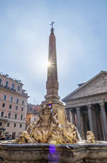 Italy, Lazio, Rome, Piazza della Rotunda, Fontana del Pantheon and Pantheon beyond Italy, Lazio, Rome, Piazza della Rotunda, Fontana del Pantheon and Pantheon beyond