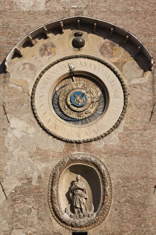 Images Dated 29th September 2009: Italy, Lombardy, Mantua, Piazza Broletto, Palazzo Broletto, clocktower detail