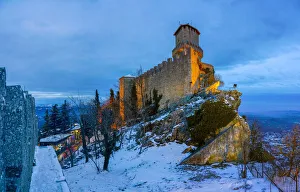 Italy, San Marino, The old rock in Winter Italy, San Marino, The old rock in Winter
