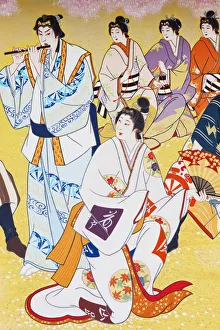 Japan, Kyoto, Gion, Minami Za Kabuki Theater, Detail of Ukiyo-e Painting depicting Japan, Kyoto, Gion, Minami Za Kabuki Theater, Detail of Ukiyo-e Painting depicting