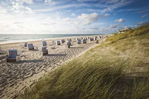 Kampen, Sylt island, North Frisia, Schleswig-Holstein, Germany. Strandkorbs on the beach Kampen, Sylt island, North Frisia, Schleswig-Holstein, Germany. Strandkorbs on the beach