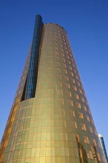 Kazakhstan, Astana, Twin golden-green, conical business centre Kazakhstan, Astana, Twin golden-green, conical business centre