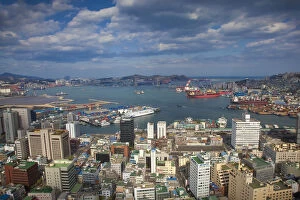 Busan Collection: Korea, Gyeongsangnam-do, Busan, View of harbour from Busan Tower