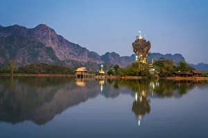 Kyaut Ka Latt Pagoda at dusk, Hpa-an, Hpa-an Township, Hpa-An District, Kayin State Kyaut Ka Latt Pagoda at dusk, Hpa-an, Hpa-an Township, Hpa-An District, Kayin State