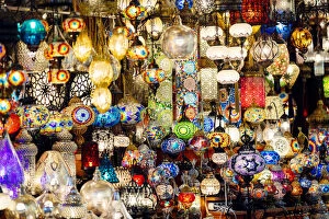 Decorative Collection: Lamps and lanterns in shop in the Grand Bazaar, Istanbul, Turkey