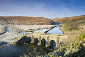 Landacre bridge and frost covered winter moorland, Exmoor National Park, Somerset Landacre bridge and frost covered winter moorland, Exmoor National Park, Somerset