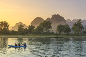 Laos, Vang Vieng. Nam Song River and Karst Landscape Laos, Vang Vieng. Nam Song River and Karst Landscape