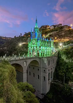 Las Lajas Sanctuary at dusk, Narino Departmant, Colombia Las Lajas Sanctuary at dusk, Narino Departmant, Colombia