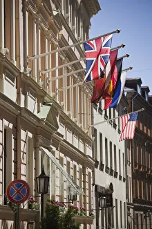 Latvia, Riga, Old Riga, Grand Palace Hotel, flags
