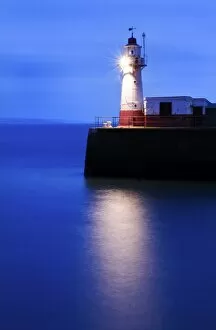 Images Dated 15th March 2008: The Lighthouse at the end of the Newlyn Pier at dawn, long exposure, Newlyn, Cornwall, UK