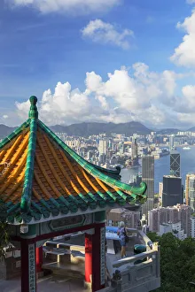 Lion Pavilion on Victoria Peak and skyline, Hong Kong Lion Pavilion on Victoria Peak and skyline, Hong Kong