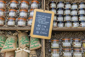 Local food specialities on sale in a gastronomy shop, L'Isle-sur-la-Sorgue Local food specialities on sale in a gastronomy shop, L'Isle-sur-la-Sorgue