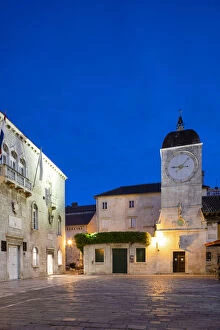 Trogir Gallery: Loggia and Clock Tower at Night, Trogir, Dalmatian Coast, Croatia, Europe