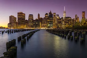 Lower Manhattan skyline at dusk from Brooklyn Bridge Park, Brooklyn, New York, USA Lower Manhattan skyline at dusk from Brooklyn Bridge Park, Brooklyn, New York, USA