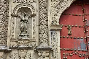 A detail of the main facade of the Basilica of San Francisco in the city of La Paz