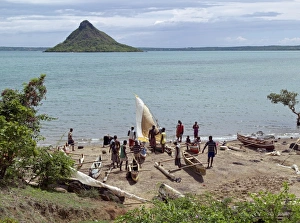 Malagasy fishing boats beached in the large protected Malagasy fishing boats beached in the large protected