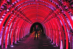 Man standing in tunnel at the Salt Cathedral of Zipaquira, Colombia, South America MR Man standing in tunnel at the Salt Cathedral of Zipaquira, Colombia, South America MR