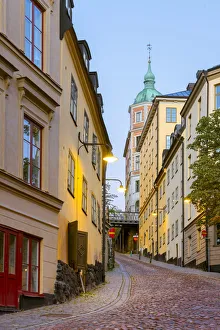 Mariaberget, Stockholm, Sweden. City street at dusk Mariaberget, Stockholm, Sweden. City street at dusk
