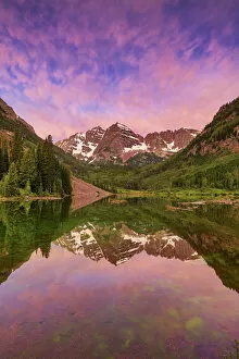 Maroon Lake Gallery: Maroon Bells Reflecting in Maroon Lake at Sunrise, near Aspen, Colorado, USA