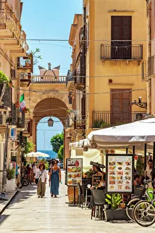 Marsala, Sicily. People visiting the town centre with restaurants Marsala, Sicily. People visiting the town centre with restaurants