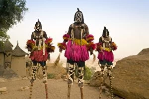 Dogon Country Gallery: Masked Ceremonial Dogon Dancers, Sangha, Dogon Country, Mali