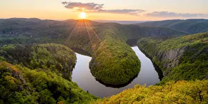 Meander of Vltava River at sunset seen from Maj viewpoint, Teletin, Krnany Meander of Vltava River at sunset seen from Maj viewpoint, Teletin, Krnany