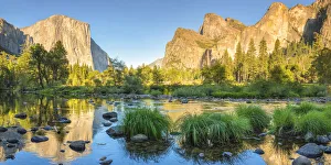 Merced River with El Capitan and Cathedral Rocks, Yosemite National Park, California Merced River with El Capitan and Cathedral Rocks, Yosemite National Park, California