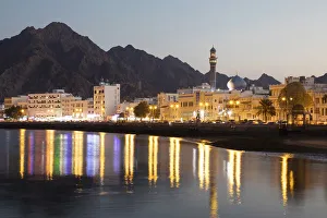 Middle East, Oman, Muscat. The Muttrah Corniche at night Middle East, Oman, Muscat. The Muttrah Corniche at night