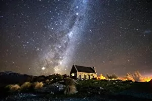 Milky Way Collection: Milky Way rising behind the Church of the Good Shepherd, Lake Tekapo, Canterbury