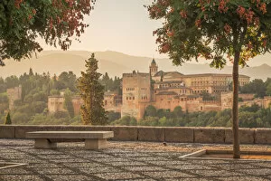 Mirador de San Nicolas with the Alhambra in the background, Granada, Andalusia, Spain