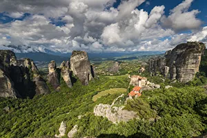 Monastery of Moni Agias Varvaras Roussanou with the spectacular massive rocky pinnacles Monastery of Moni Agias Varvaras Roussanou with the spectacular massive rocky pinnacles