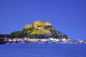 Images Dated 16th August 2013: Mont Orgueil Castle and Gorey Harbour at Dusk, Gorey, Jersey, Channel Islands