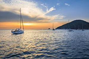 Mooring sailboats at sunset in Elba Island (Viticcio, Livorno, Tuscany Mooring sailboats at sunset in Elba Island (Viticcio, Livorno, Tuscany