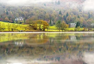 Prints of Morning mist on Grasmere, Cumbria, England Lake Prints: Morning Mist Print on Grasmere Landscape