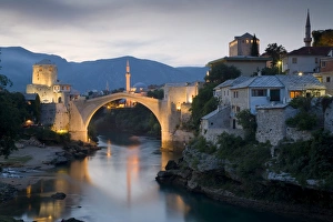 Prints of Mostar and old Bridge over the Neretva river, Bosnia and Herzegovina Mostar and old Bridge over the Neretva river, Bosnia and Herzegovina Eastern Europe, Balkans, Bosnia and Herzegovina, Herzegovina Bosnia And Herzegovina Prints: Print of the Old Bridge over the Neretva River in Mostar