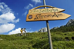 Cycling Gallery: Mountain biker on the Kampenwand, Chiemgau, Upper Bavaria, Bavaria, Germany. MR