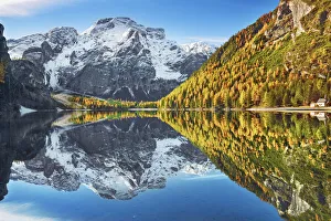 Mountain impression Lake Prags with Seekofel - Italy, Trentino-Alto Adige, South Tyrol Mountain impression Lake Prags with Seekofel - Italy, Trentino-Alto Adige, South Tyrol