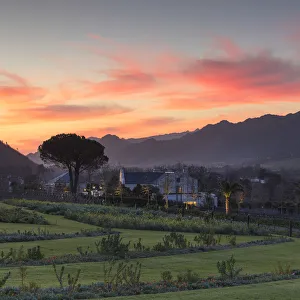 Mullineux and Leeu Family Wines Estate at sunset, Franschhoek, Western Cape, South Africa Mullineux and Leeu Family Wines Estate at sunset, Franschhoek, Western Cape, South Africa