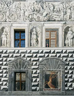 Detail of the mural paintings adorning the Ambras Castle or Schloss Ambras, Innsbruck Detail of the mural paintings adorning the Ambras Castle or Schloss Ambras, Innsbruck