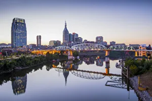Nashville, Tennessee, Skyline, Cumberland River, John Seigenthaler Pedestrian Bridge Nashville, Tennessee, Skyline, Cumberland River, John Seigenthaler Pedestrian Bridge