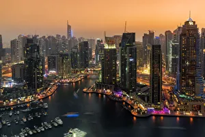 Night skyline of Dubai Marina residential area, Dubai, United Arab Emirates Night skyline of Dubai Marina residential area, Dubai, United Arab Emirates