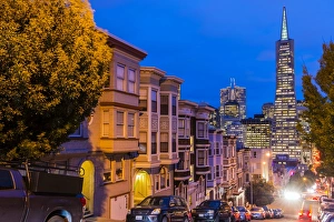 Night view of downtown skyline from North Beach district, San Francisco, California, USA Night view of downtown skyline from North Beach district, San Francisco, California, USA